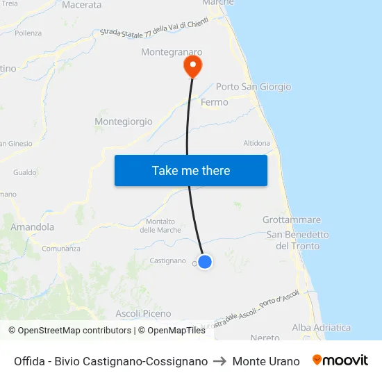Offida - Castignano-Cossignano Junction to Monte Urano map