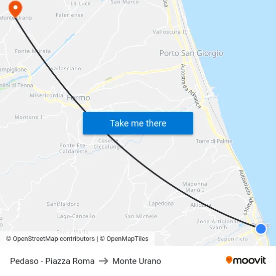 Pedaso - Piazza Roma to Monte Urano map