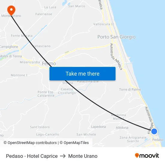 Pedaso - Hotel Caprice to Monte Urano map