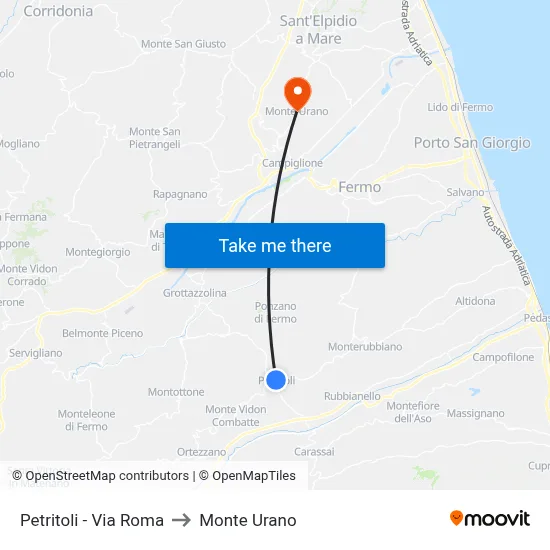 Petritoli - Roma Street to Monte Urano map