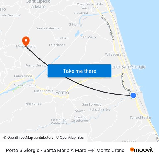 Porto S.Giorgio - Santa Maria A Mare to Monte Urano map