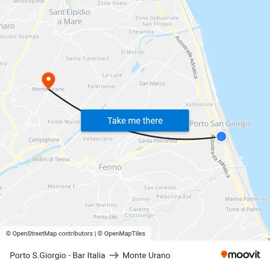 Porto San Giorgio - Bar Italia to Monte Urano map