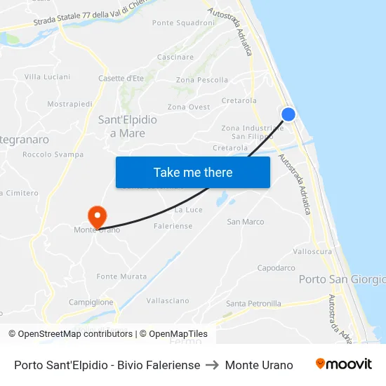 Porto Sant'Elpidio - Faleriense Junction to Monte Urano map