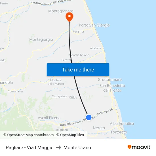 Pagliare - Via I Maggio to Monte Urano map