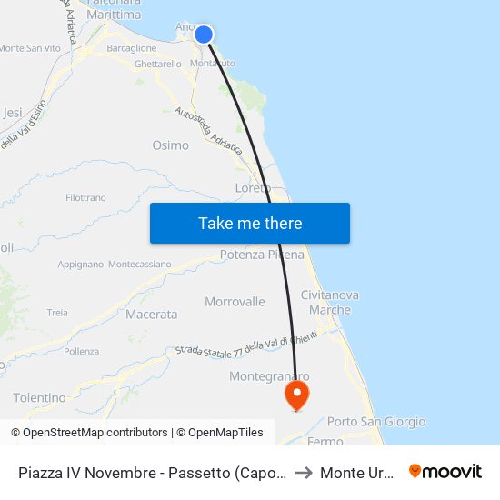 Piazza IV Novembre - Passetto (Capolinea) to Monte Urano map