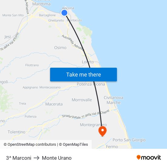 3^ Marconi to Monte Urano map