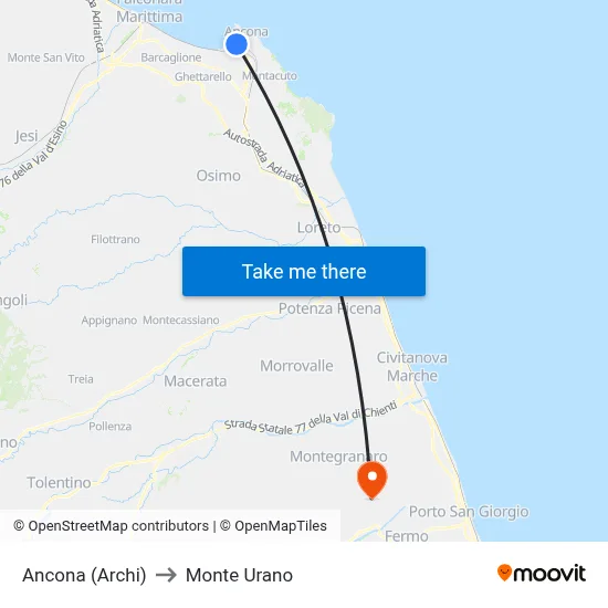 Ancona (Archi) to Monte Urano map