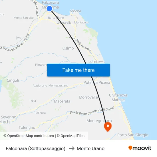 Falconara (Sottopassaggio). to Monte Urano map