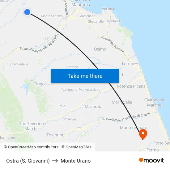 Ostra (S. Giovanni) to Monte Urano map