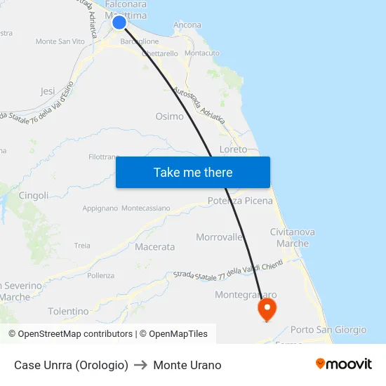 Case Unrra (Orologio) to Monte Urano map