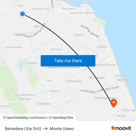 Belvedere (Via Orti) to Monte Urano map