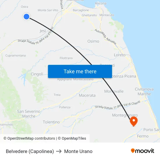 Belvedere (Capolinea) to Monte Urano map