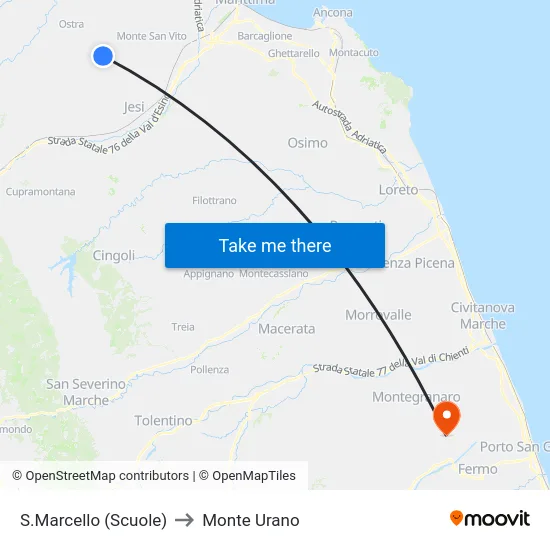 S.Marcello (Scuole) to Monte Urano map