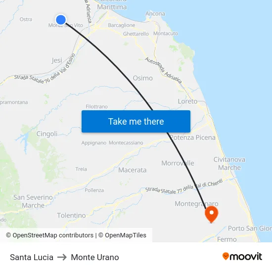 Santa Lucia to Monte Urano map