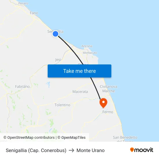 Senigallia (Cap. Conerobus) to Monte Urano map