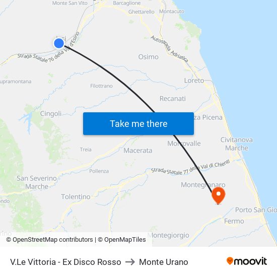 V.Le Vittoria - Ex Disco Rosso to Monte Urano map