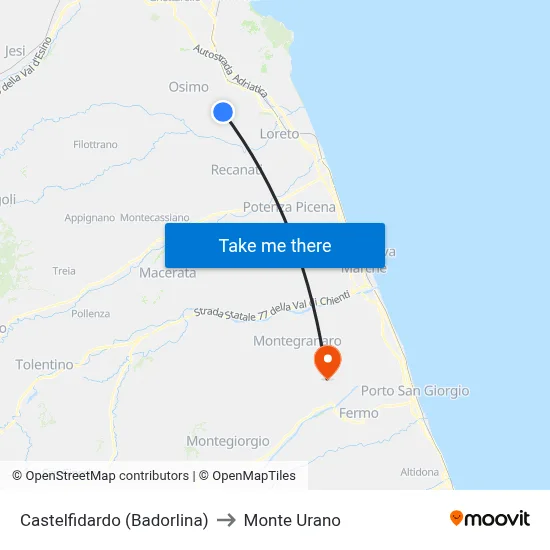 Castelfidardo (Badorlina) to Monte Urano map