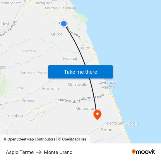 Aspio Terme to Monte Urano map