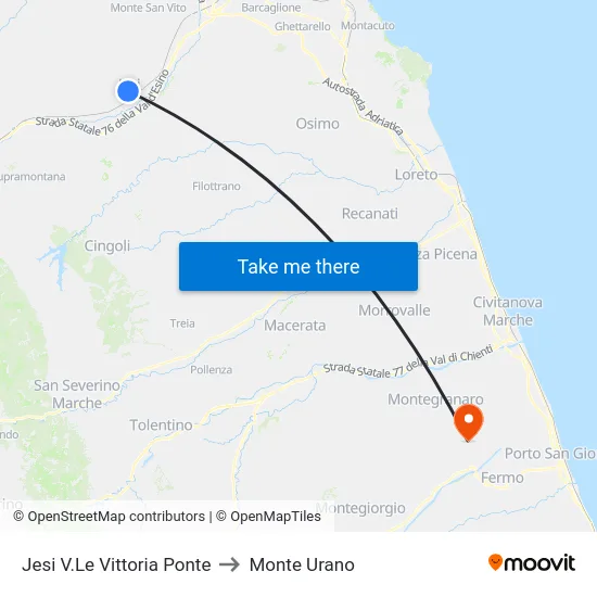 Jesi V.Le Vittoria Ponte to Monte Urano map
