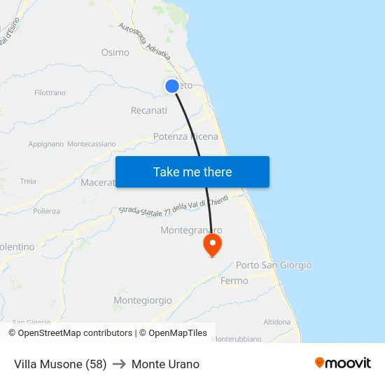 Villa Musone (58) to Monte Urano map