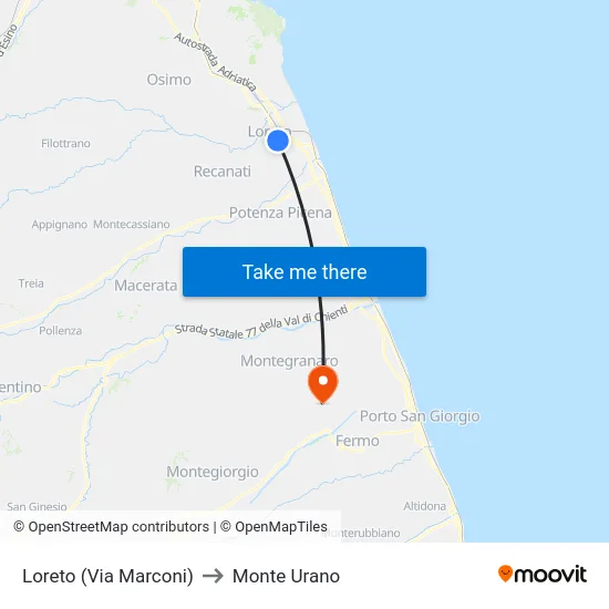 Loreto (Via Marconi) to Monte Urano map