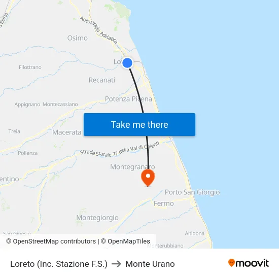 Loreto (Inc. Stazione F.S.) to Monte Urano map