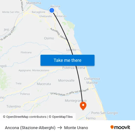 Ancona (Station-Hotels) to Monte Urano map