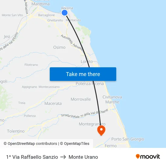 1st Via Raffaello Sanzio to Monte Urano map