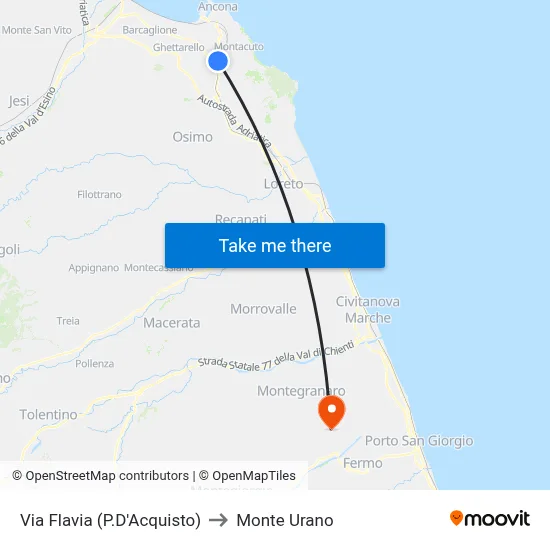 Via Flavia (P.D'Acquisto) to Monte Urano map