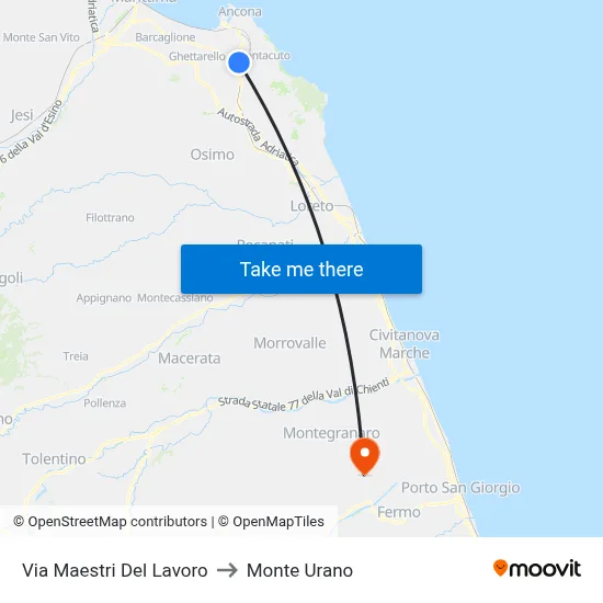 Masters of Labor Street to Monte Urano map