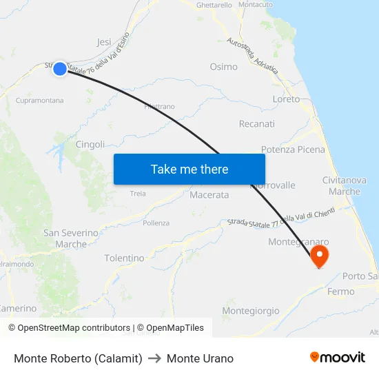 Monte Roberto (Calamit) to Monte Urano map