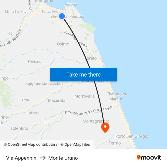 Via Appennini to Monte Urano map