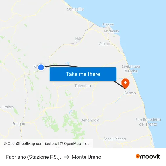 Fabriano (Stazione F.S.). to Monte Urano map