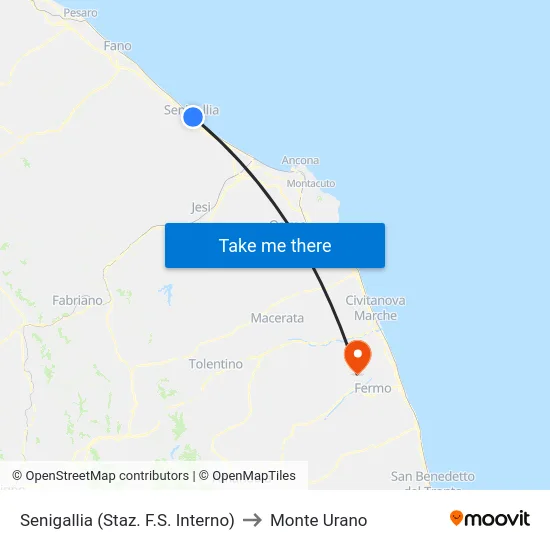 Senigallia (Staz. F.S. Interno) to Monte Urano map