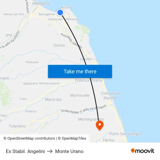 Former Angelini Factory to Monte Urano map