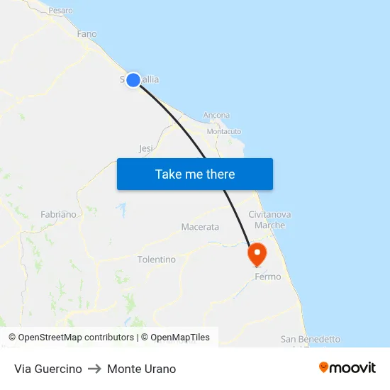 Via Guercino to Monte Urano map