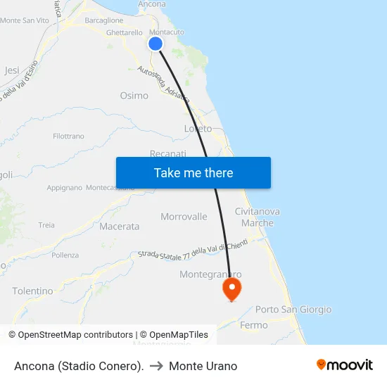 Ancona (Stadio Conero). to Monte Urano map