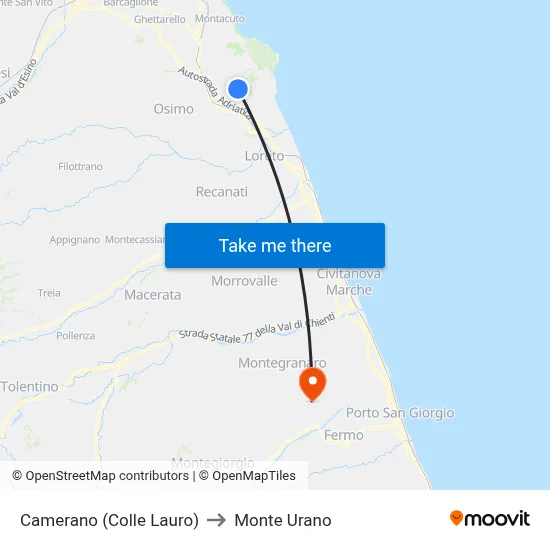 Camerano (Colle Lauro) to Monte Urano map