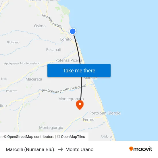 Marcelli (Numana Blù). to Monte Urano map