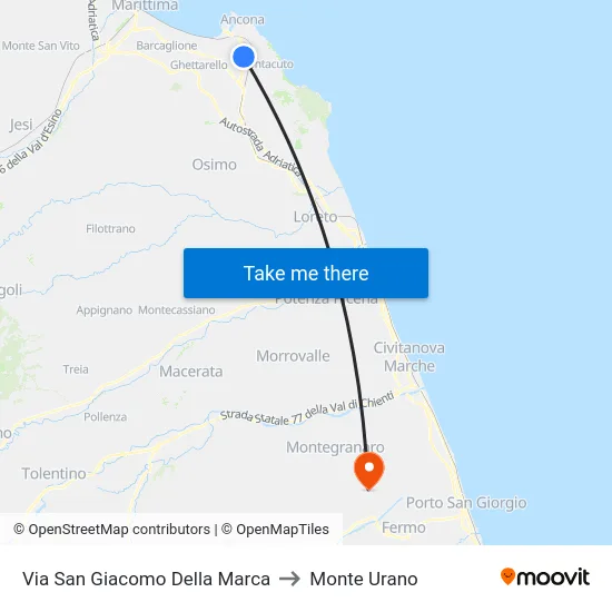 Via San Giacomo Della Marca to Monte Urano map