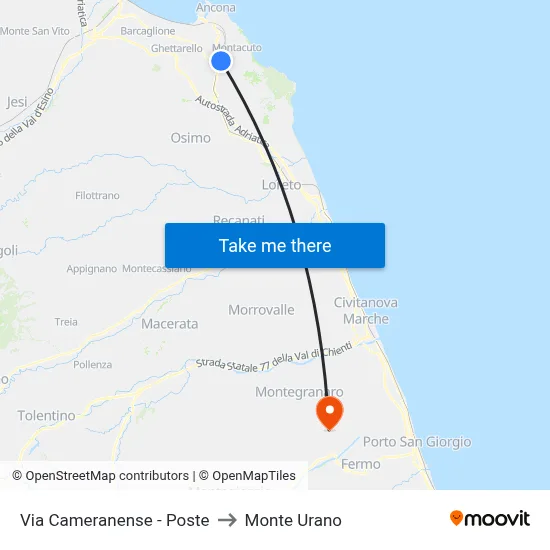 Via Cameranense - Poste to Monte Urano map