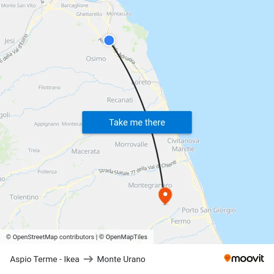 Aspio Terme - Ikea to Monte Urano map