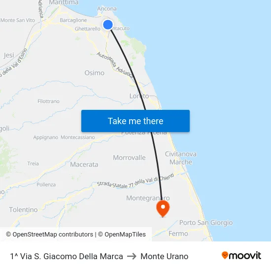 1^ Via S. Giacomo Della Marca to Monte Urano map