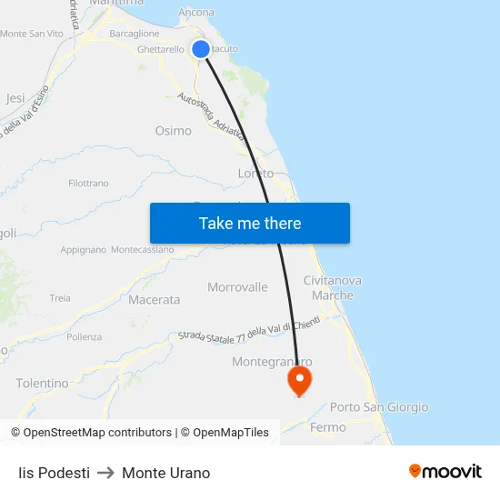 Podesti Institute to Monte Urano map