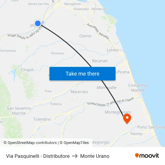Via Pasquinelli - Distributore to Monte Urano map