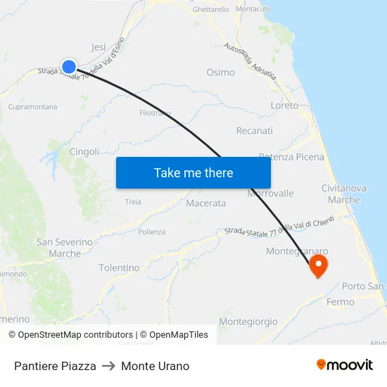 Pantiere Piazza to Monte Urano map