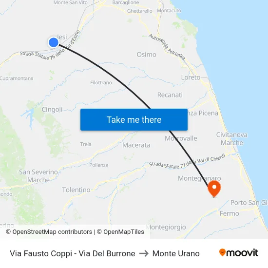 Via Fausto Coppi - Via Del Burrone to Monte Urano map