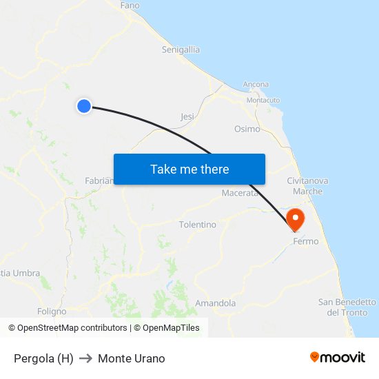 Pergola (H) to Monte Urano map