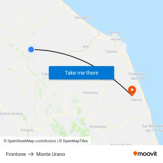 Frontone to Monte Urano map