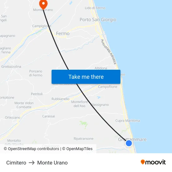 Cimitero to Monte Urano map